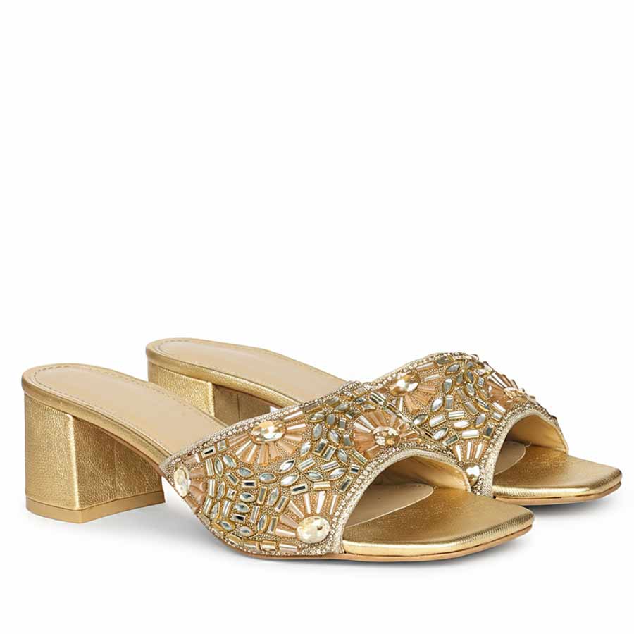 Saint Torin Embroidered Metallic Gold Leather Heels