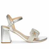 Saint Celeste Knot Embellished Silver Metallic Leather Heels