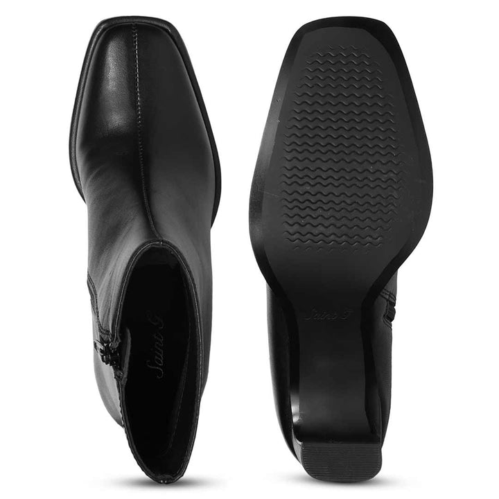 Saint Azalea Black Leather Mid-Heel Ankle Boots