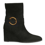 Saint Arleth Ring Buckle Black Suede Leather Wedge Boots