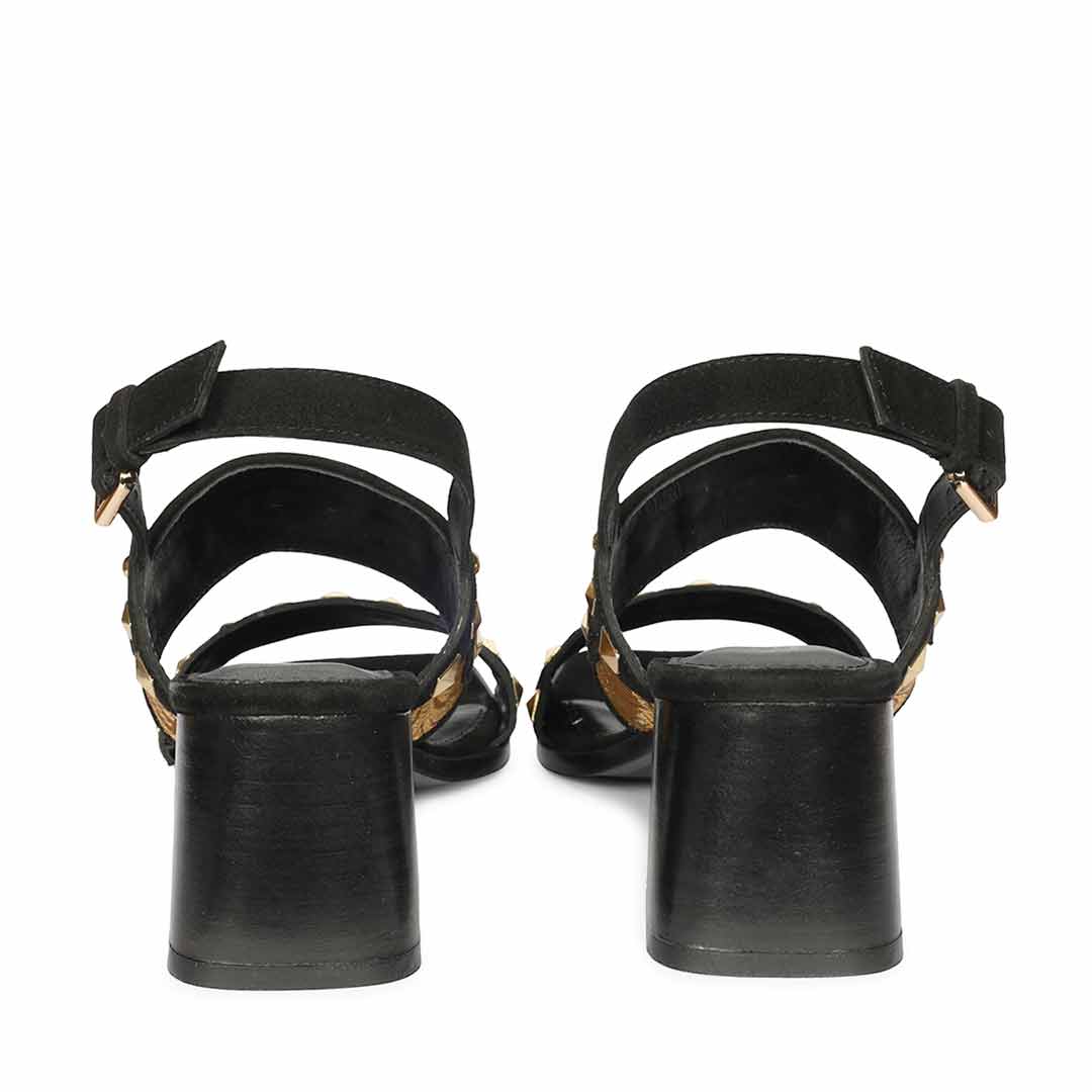 Saint Edie Embellished Metallic Black Leather Block Heel