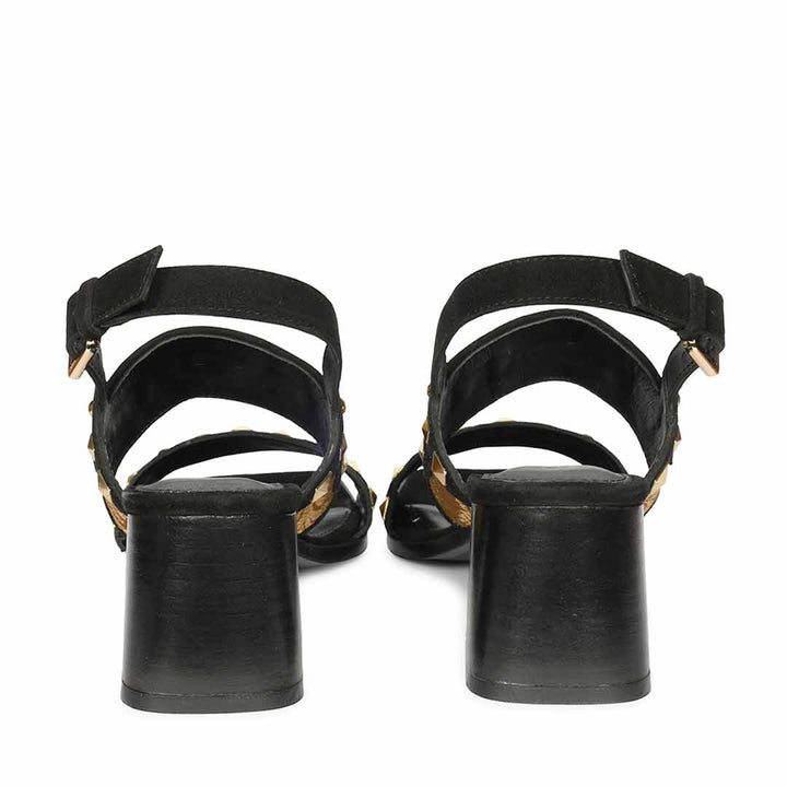 Saint Edie Embellished Metallic Black Leather Block Heel