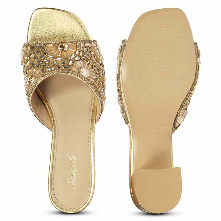 Saint Torin Embroidered Metallic Gold Leather Heels
