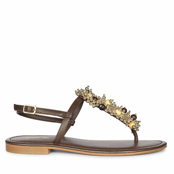 Saint Kierel Jeweled Brown Leather Sandals