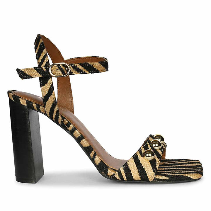Saint Avery Beige Leopard Raffia High Block Heels
