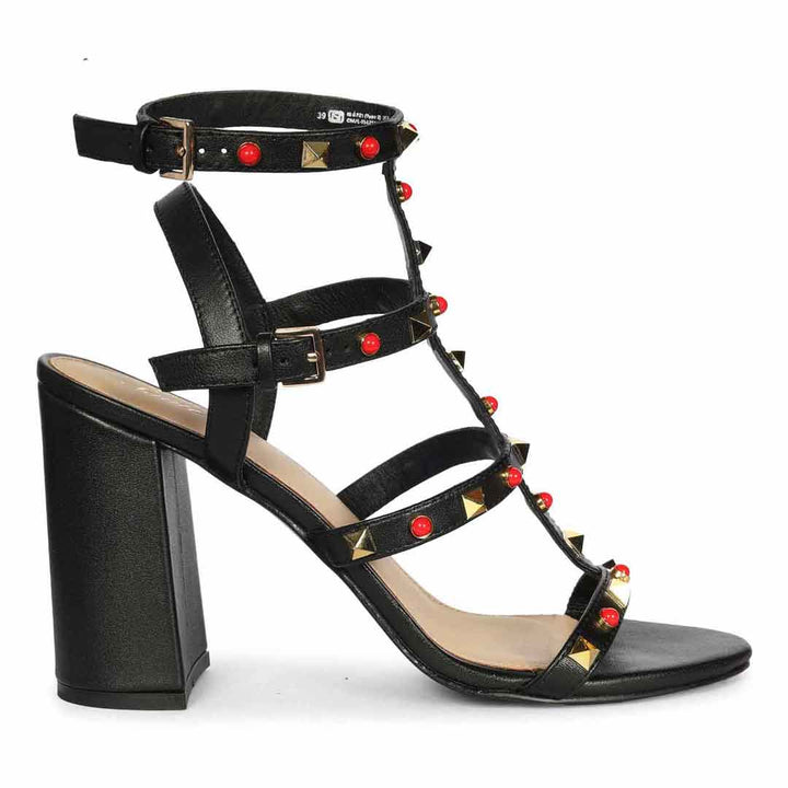 Saint Lorien Black Leather Studded Block Heels