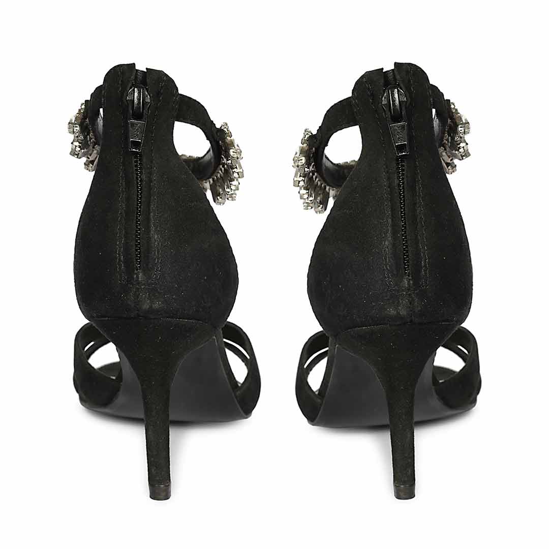 Saint Celestia Stone Embellished Black Leather Stilettos