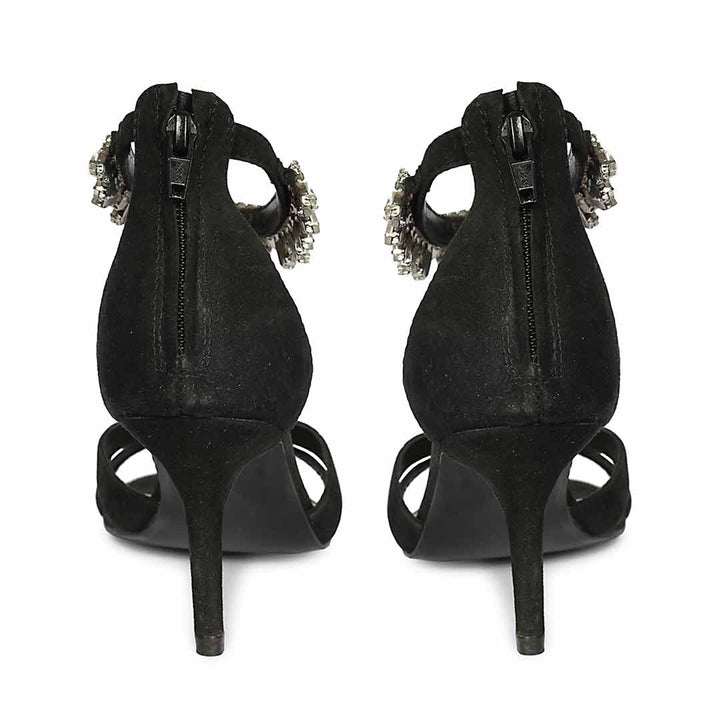 Saint Celestia Stone Embellished Black Leather Stilettos