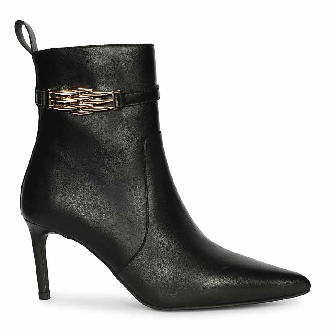 Saint Paige Gold Chain Black Leather Ankle Boots