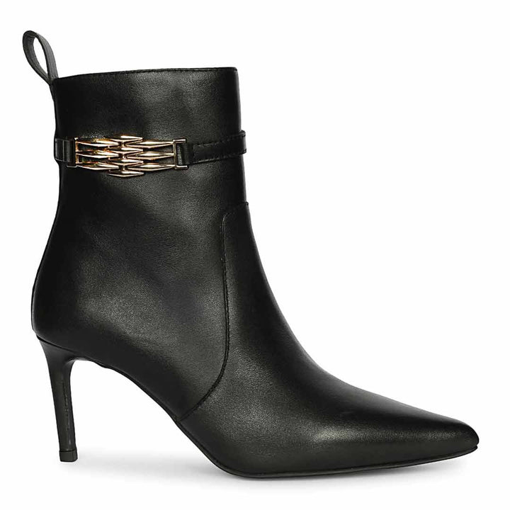 Saint Paige Gold Chain Black Leather Ankle Boots