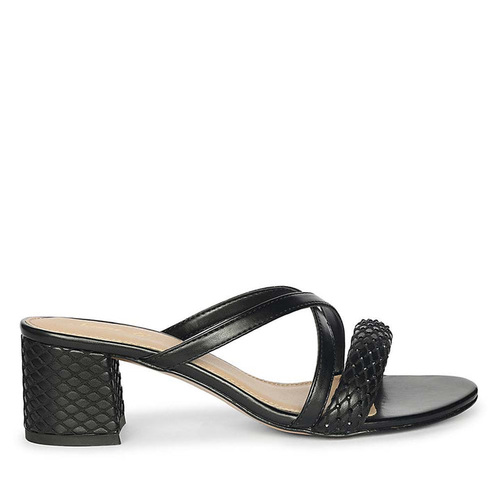 Saint Alessia Embellished Black Vegan Leather Block Heels