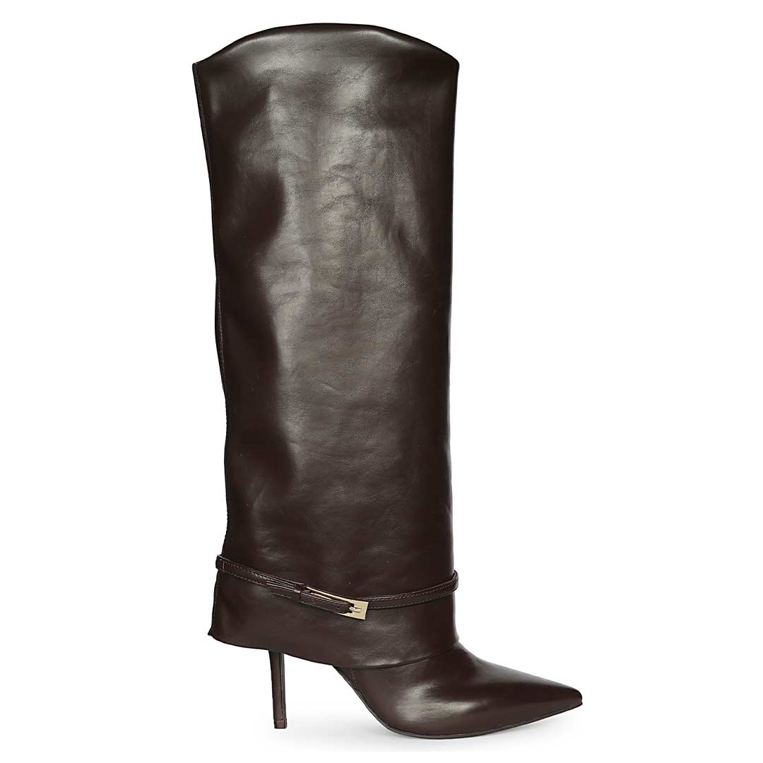 Saint Brown Leather Wedge Long Boots