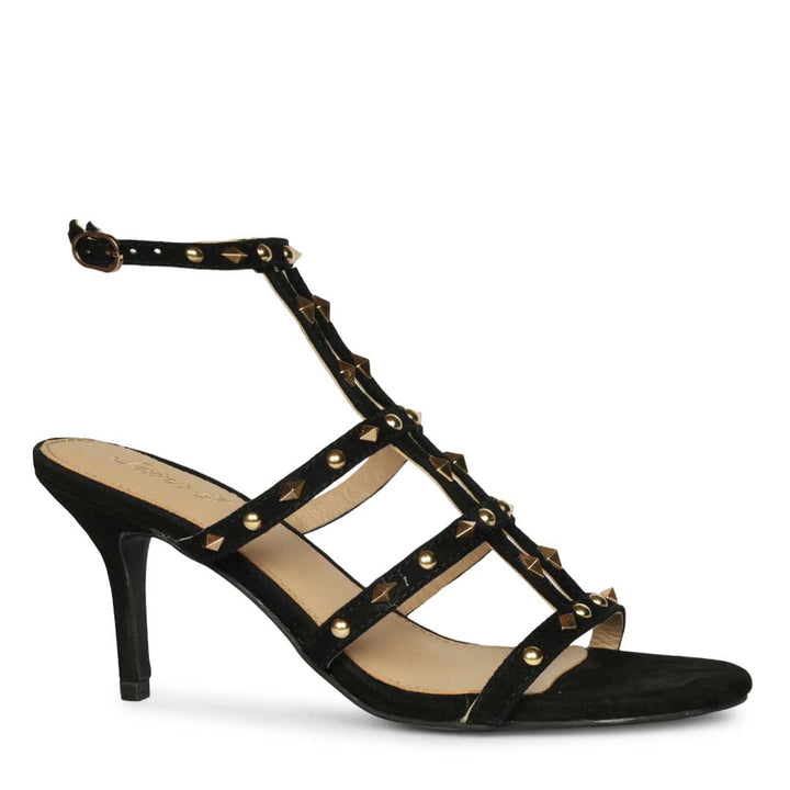 Saint Quenel Metallic Black Leather Studded Stilettos