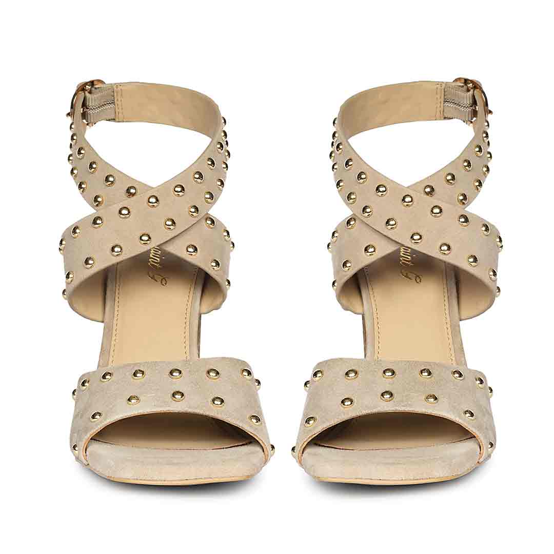 Saint Maren Studded Taupe Suede Leather Heels