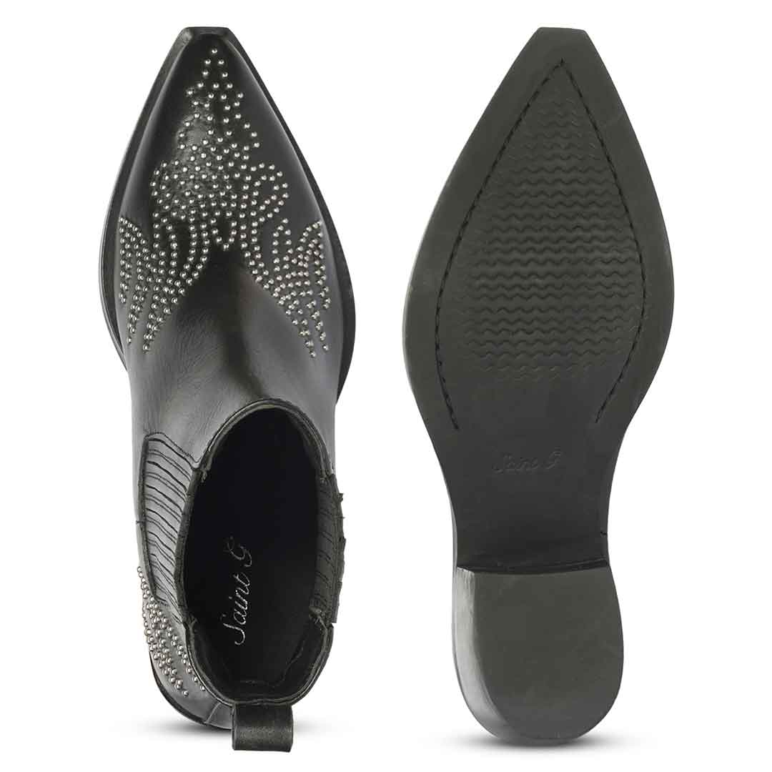 Saint Brielle Studded Black Leather High Ankle Boots