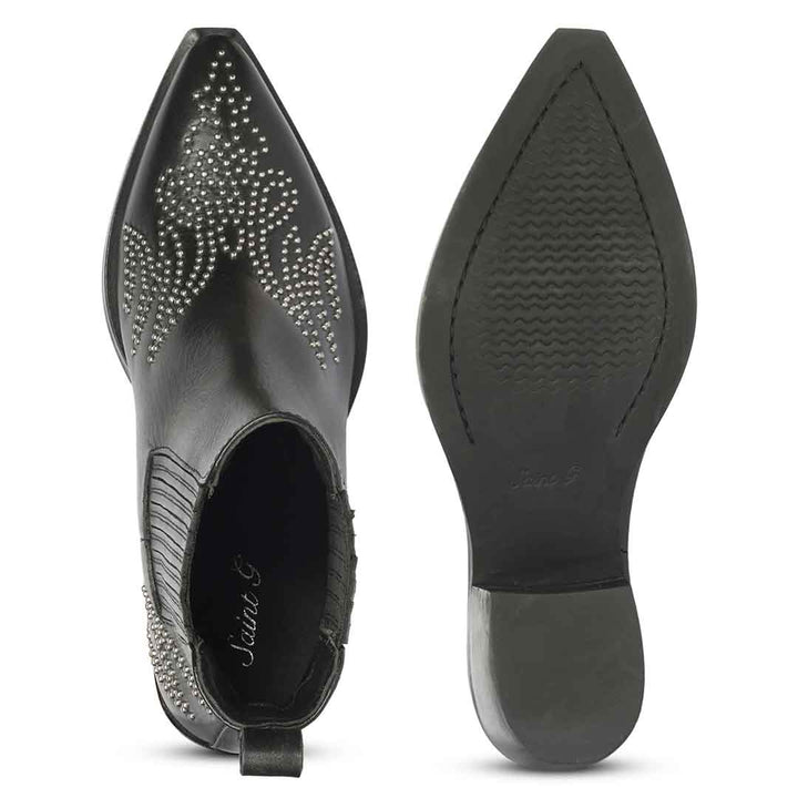 Saint Brielle Studded Black Leather High Ankle Boots