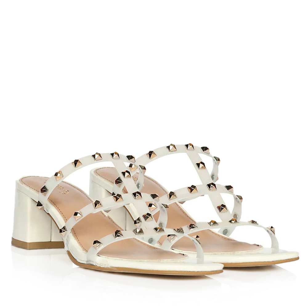 Studded White Heeled Sandals