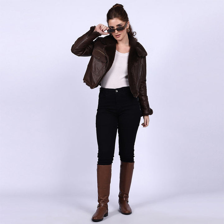 Saint Darcy Brown Leather Women Biker Jacket