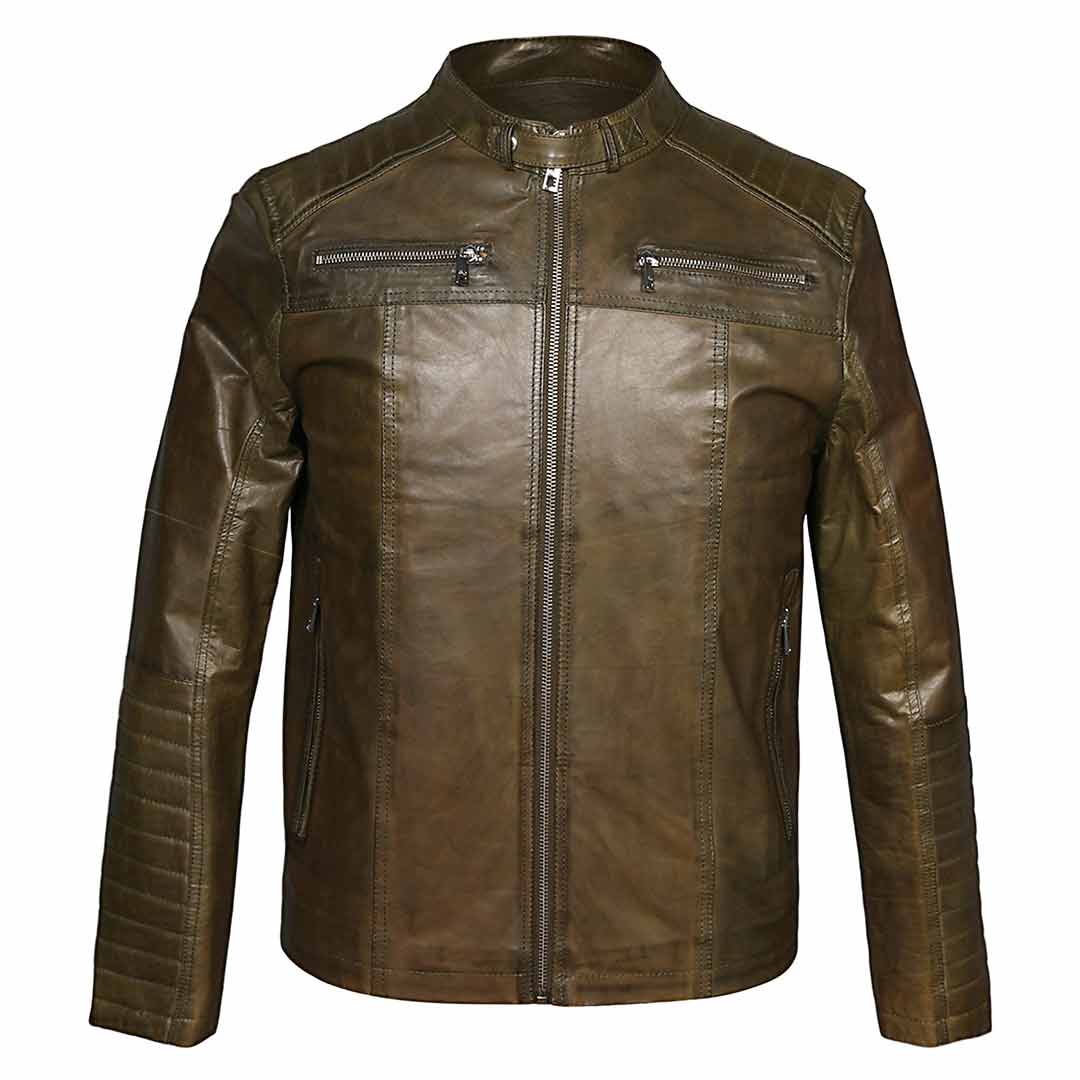 Saint Agostino Olive Leather Men's Cafe Racer Jackets