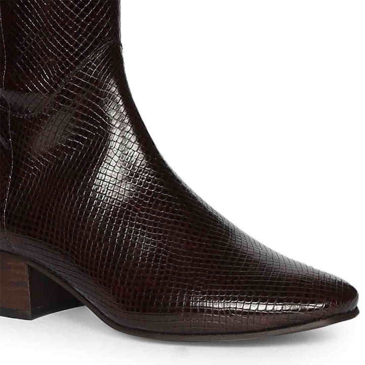 Saint Ivyanna Brown Snake-Embossed Knee High Boots