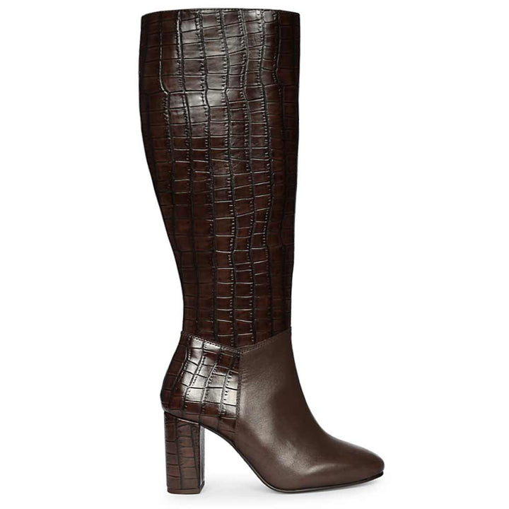 Saint Sadie Brown Croc-Embossed Leather Knee High Boots