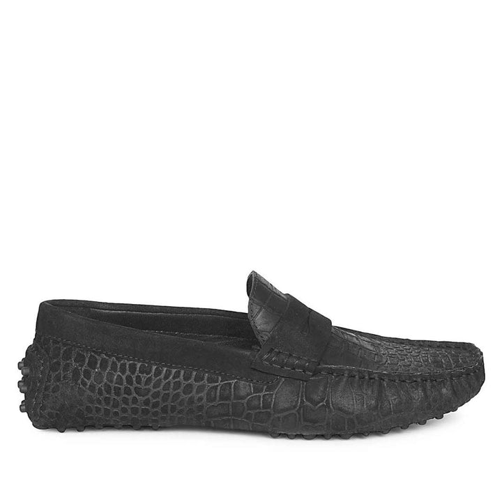 Saint Tobias Croco-Embossed Black Leather Saddle Loafers