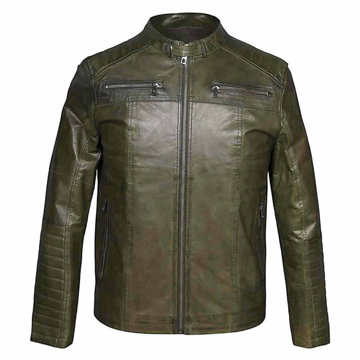 Saint Agostino Olive Leather Men's Cafe Racer Jackets