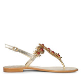 Saint Freesia Red Flower Gold Leather Sandals