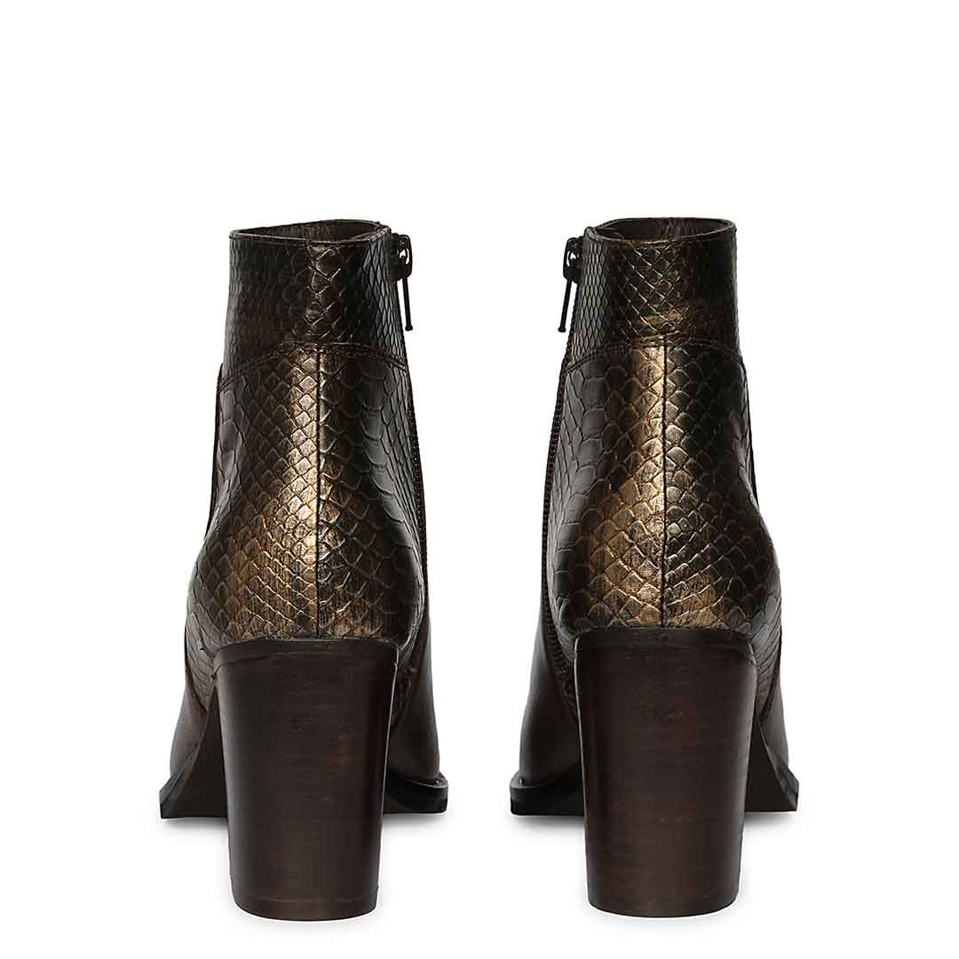 Saint Kendra Brown Leather Gold Croc-Embossed Ankle Boots