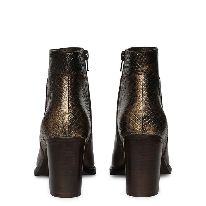 Saint Kendra Brown Leather Gold Croc-Embossed Ankle Boots
