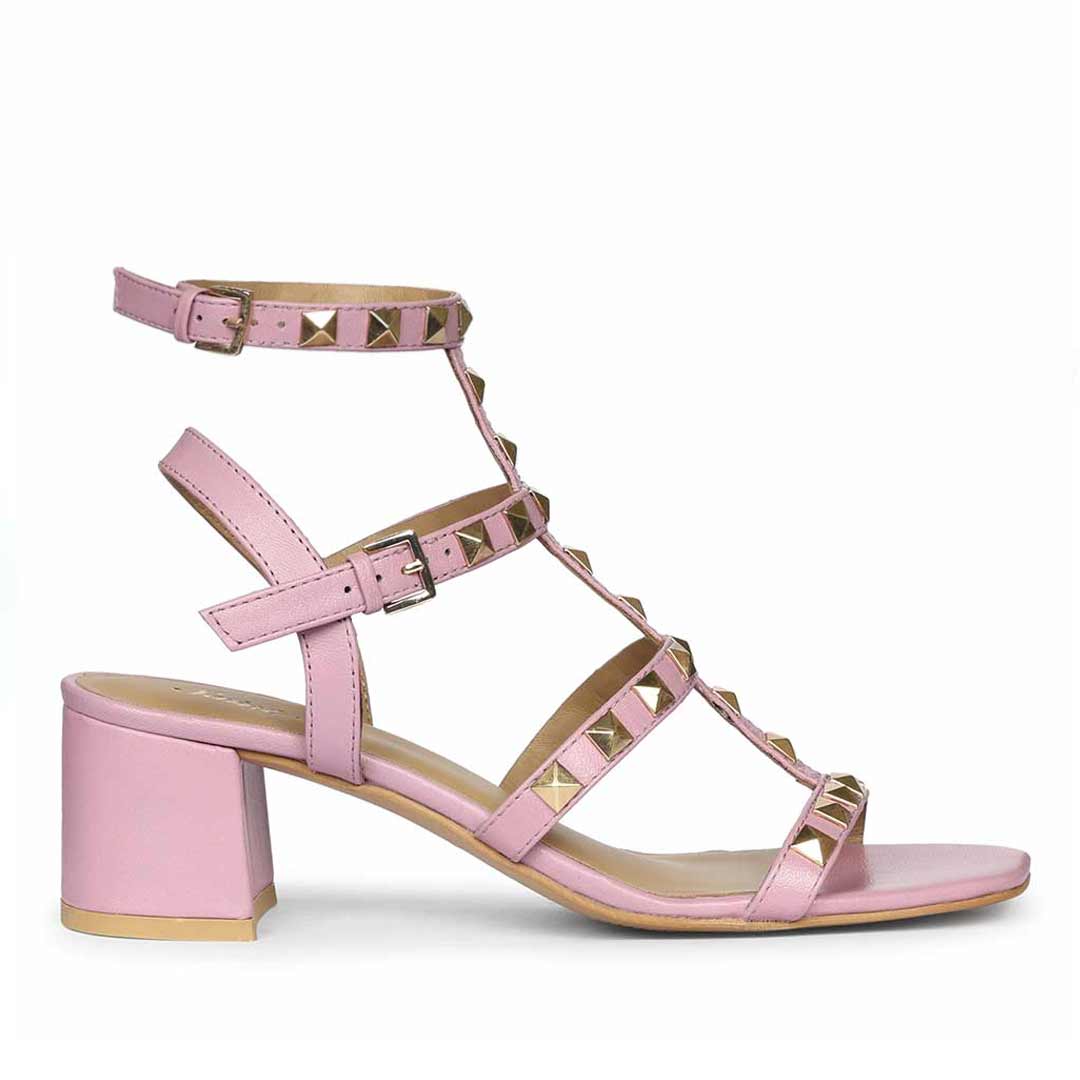 Saint Angela Lilac Leather Metal Studded Block Heels