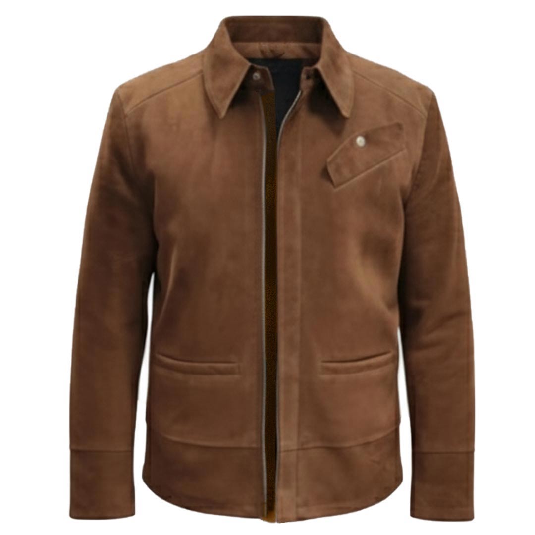 Saint Piero Dark-Tan Suede Leather Men's Jacket With Collars