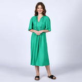 Saint Rosalie Green Cotton Slub Midi Dress