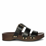 Saint Valene Buckle Black Leather Platform Sandals