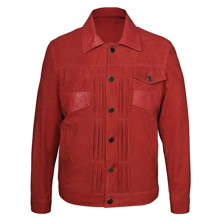 Saint Nico Red Leather Men's Jacket With Collars