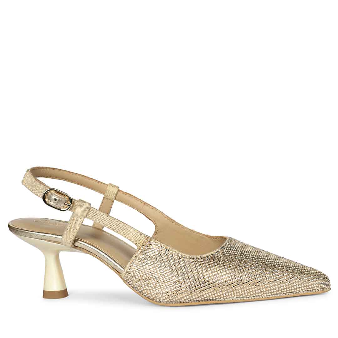 Saint Trinity Crystal Glimmer Slingback Gold Leather Heels
