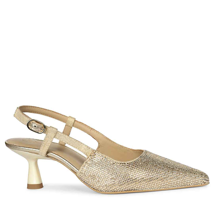 Saint Trinity Crystal Glimmer Slingback Gold Leather Heels
