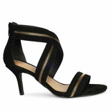 Saint Delilah Zip Decor Criss Cross Black Suede Leather Stilettos