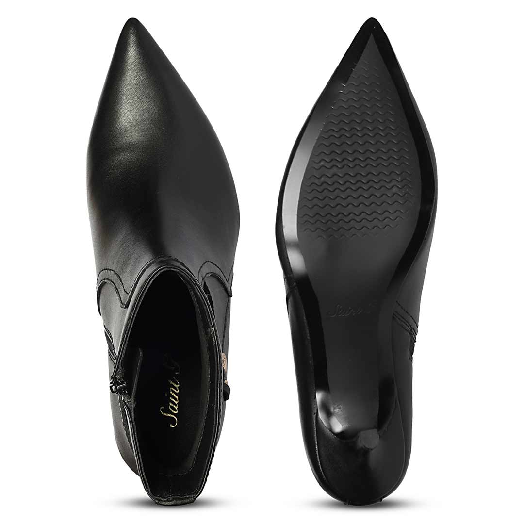 Saint Regina Golden Buckle Black Leather Ankle Boots