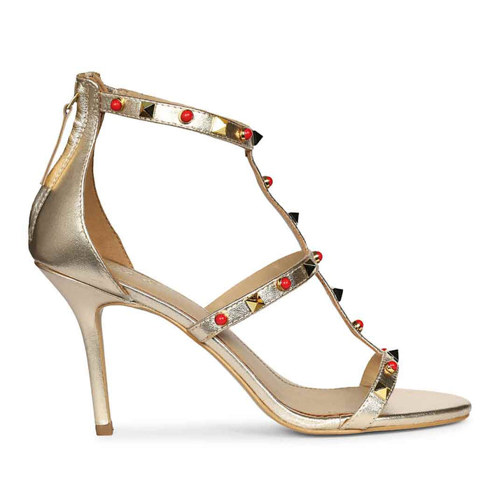 Saint Juniper Studded Metallic Gold Leather Stilettos