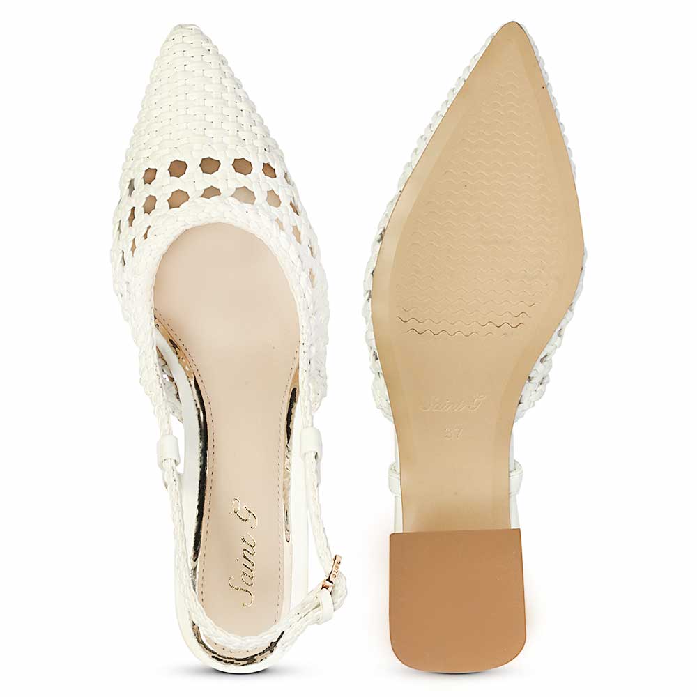 Saint White Woven Leather Block Heel