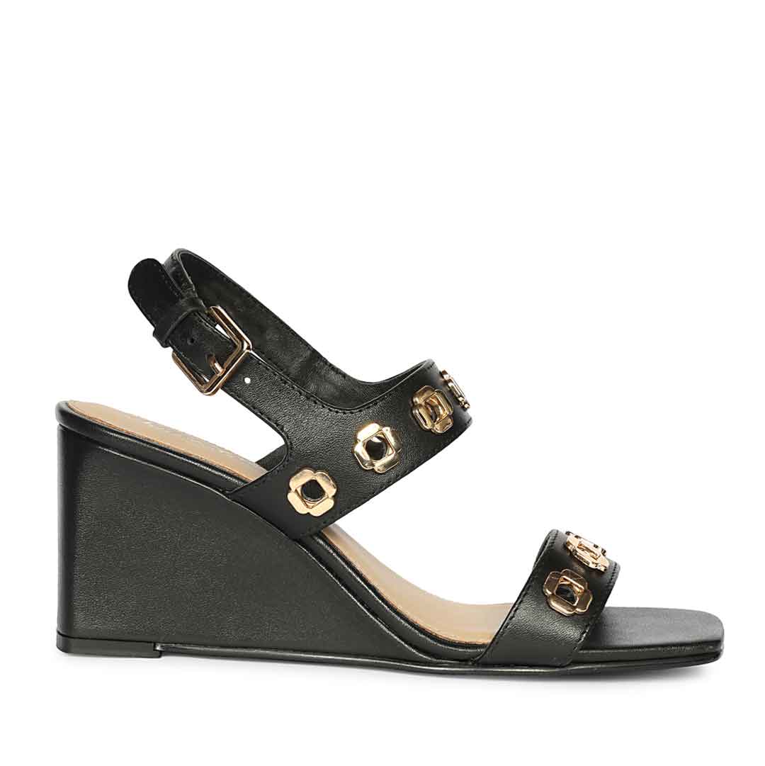 Saint Kendall Gold Eyelet  Black Wedge Heels