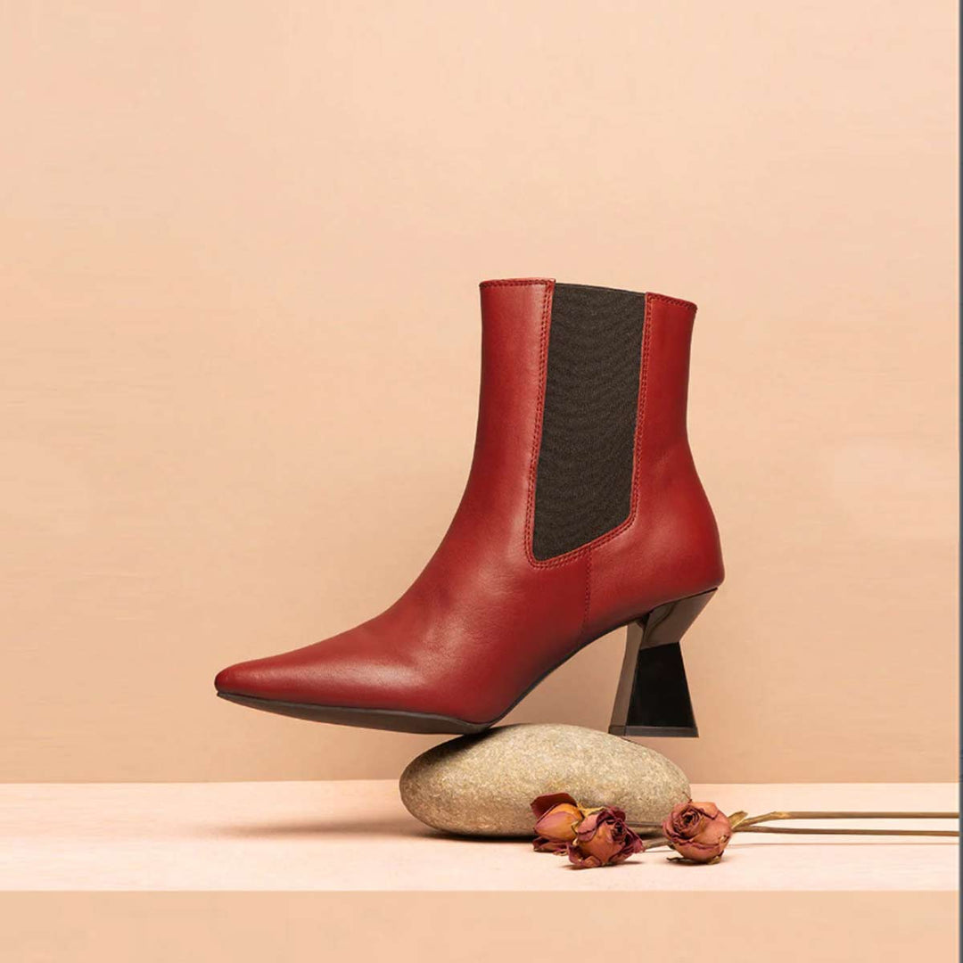 Saint Elliana Rust Leather Sculpted Heel Chelsea Boots