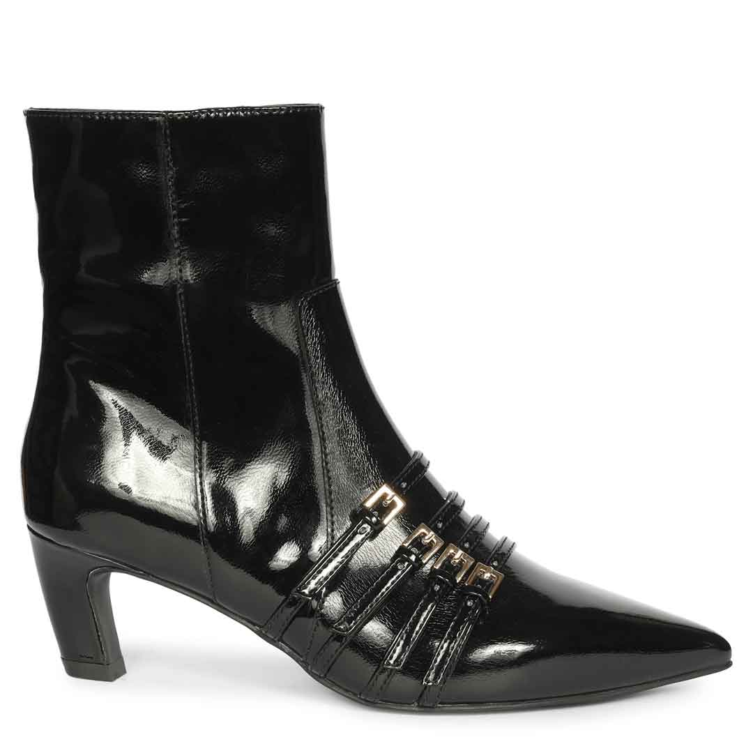 Saint Chloé Black Print Leather Kitten Heel Ankle Boots