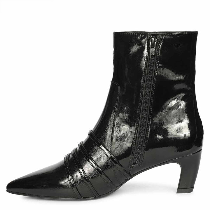 Saint Chloé Black Print Leather Kitten Heel Ankle Boots