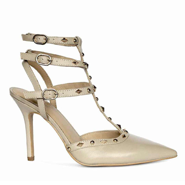 Saint Brittany Studded Cage Nude Leather Pumps