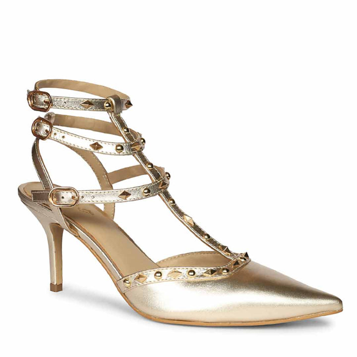Saint Vorela Studded Multi Strap Platin Leather Heels