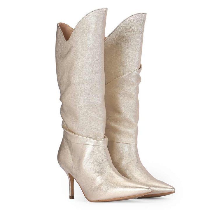 Saint Nayeli Gold Metallic Leather calf Length Slouch Boots