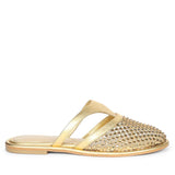 Saint Nerissa Crystal Mesh Gold Leather Mule Flats