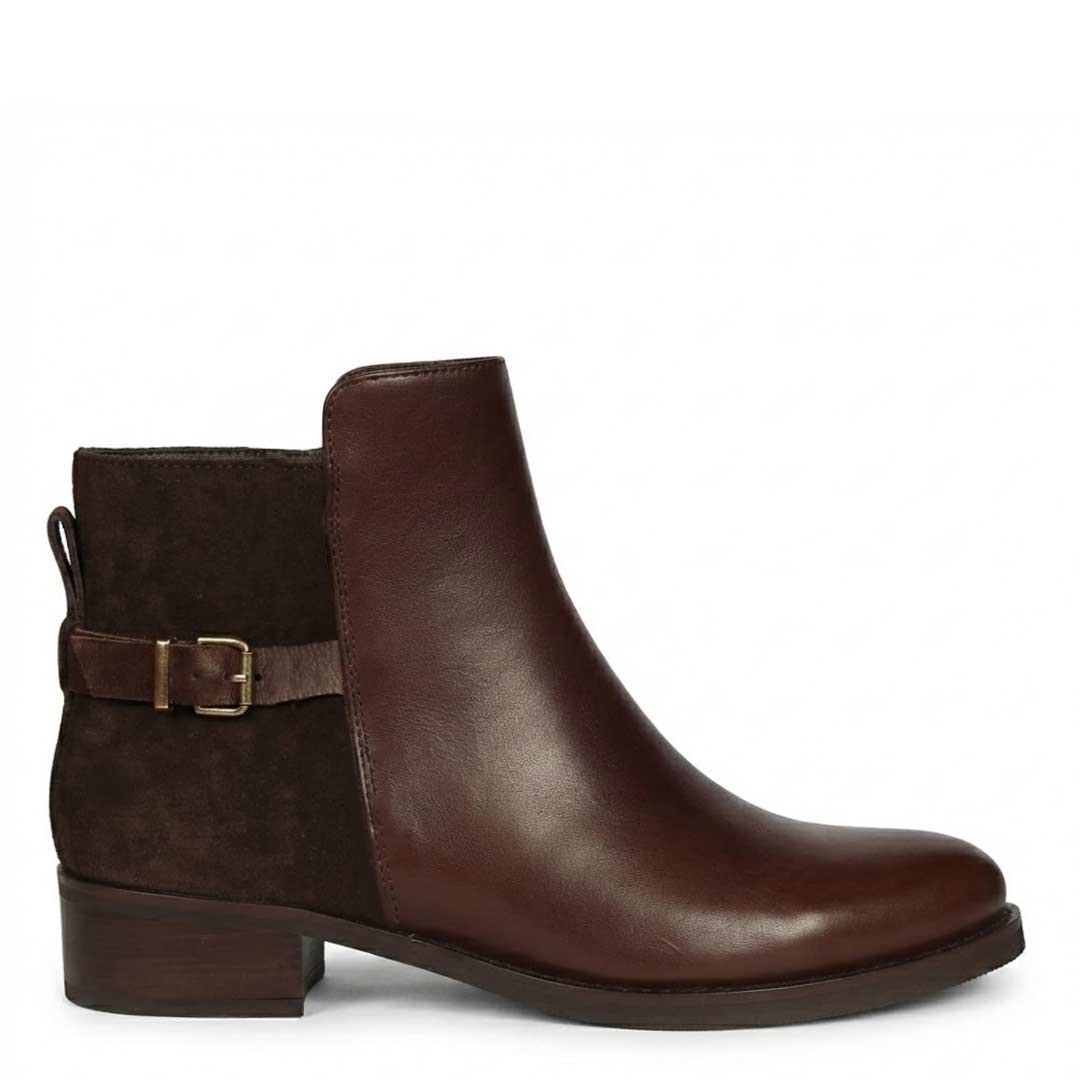 Saint Mikayla Buckle Strap Brown Leather Ankle Boots